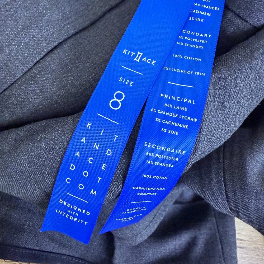 Kit and Ace Pleated Dress Pants Womens 8 Grey Wool Cashmere 26" *Undone Hem - Picture 10 of 11